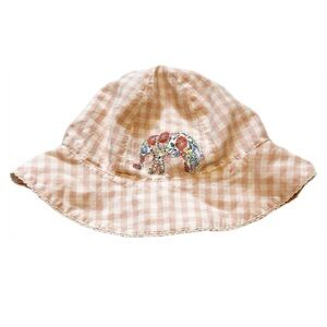 Baby Boden Pink Checkered Hat with Elephant Design